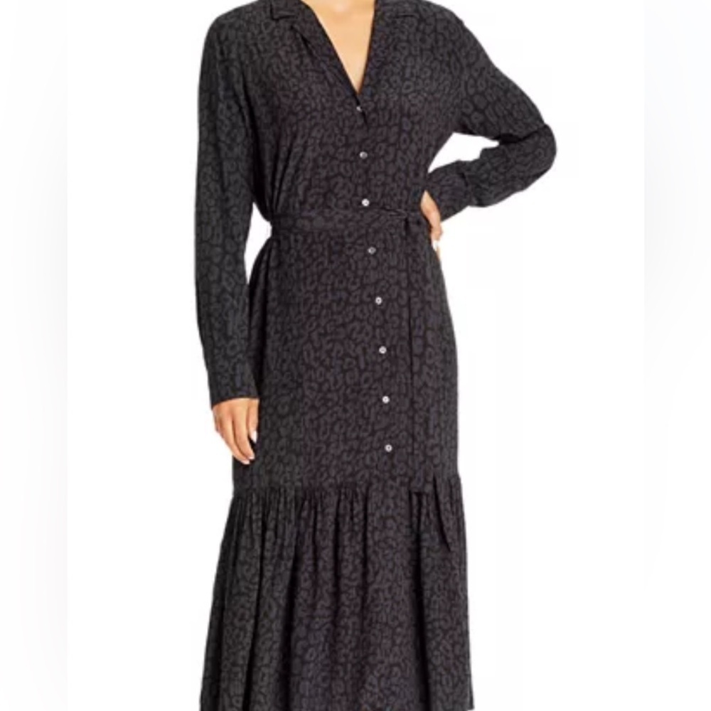 $238 Rails Women's Black Animal Print Cheetah Long Sleeve Shirt Dress Size XS
